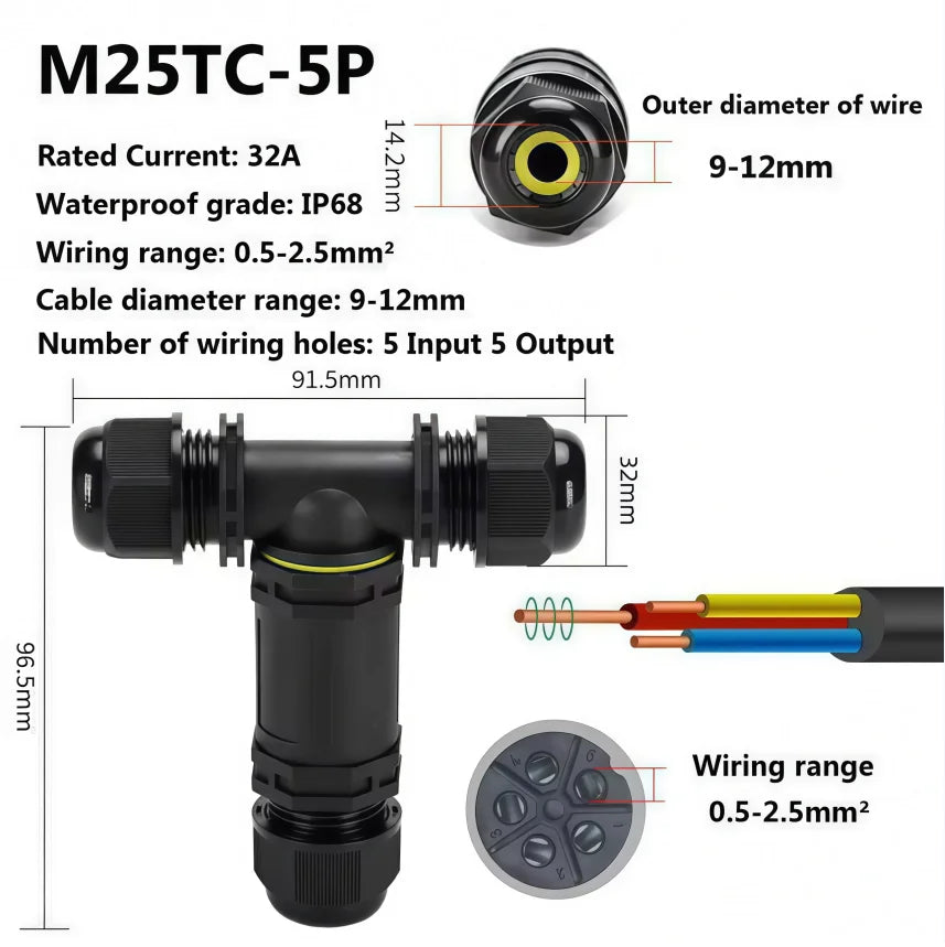 Heavy Duty Quick Connect Terminal Block T-type, IP68 Waterproof 2/3/4/5Pin for Secure & Fast Damp-Proof Wiring Connector