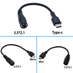 5.5*2.1mm DC Power Plug Waterproof Jacket Female To Micro USB / Mini USB / Type C Male Adapter Cable