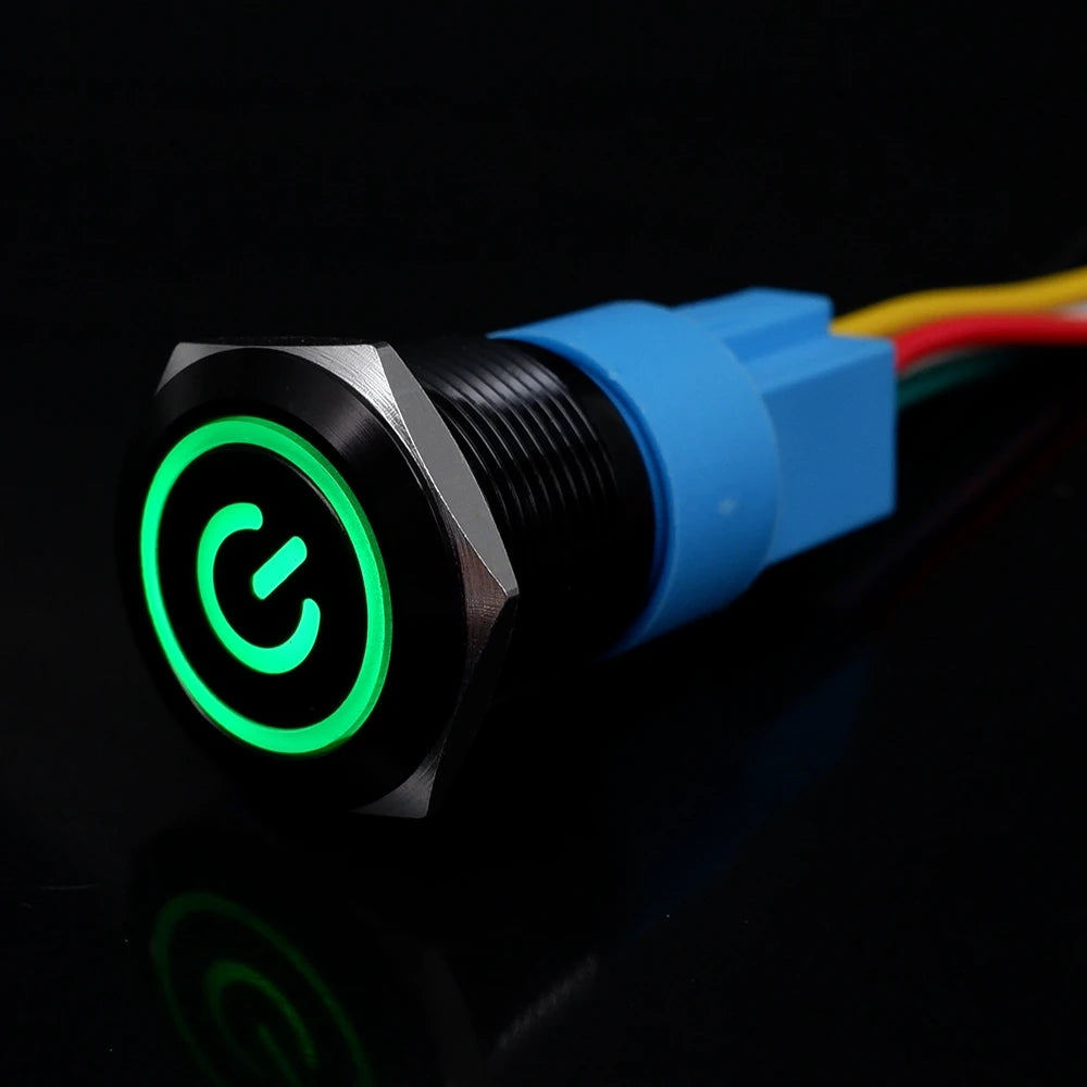 12/16/19/22mm Push Button Switch Oxidized Black Momentary Latching Fixed On Off Power Switch with wire LED Light 5V 12V 24V 220V
