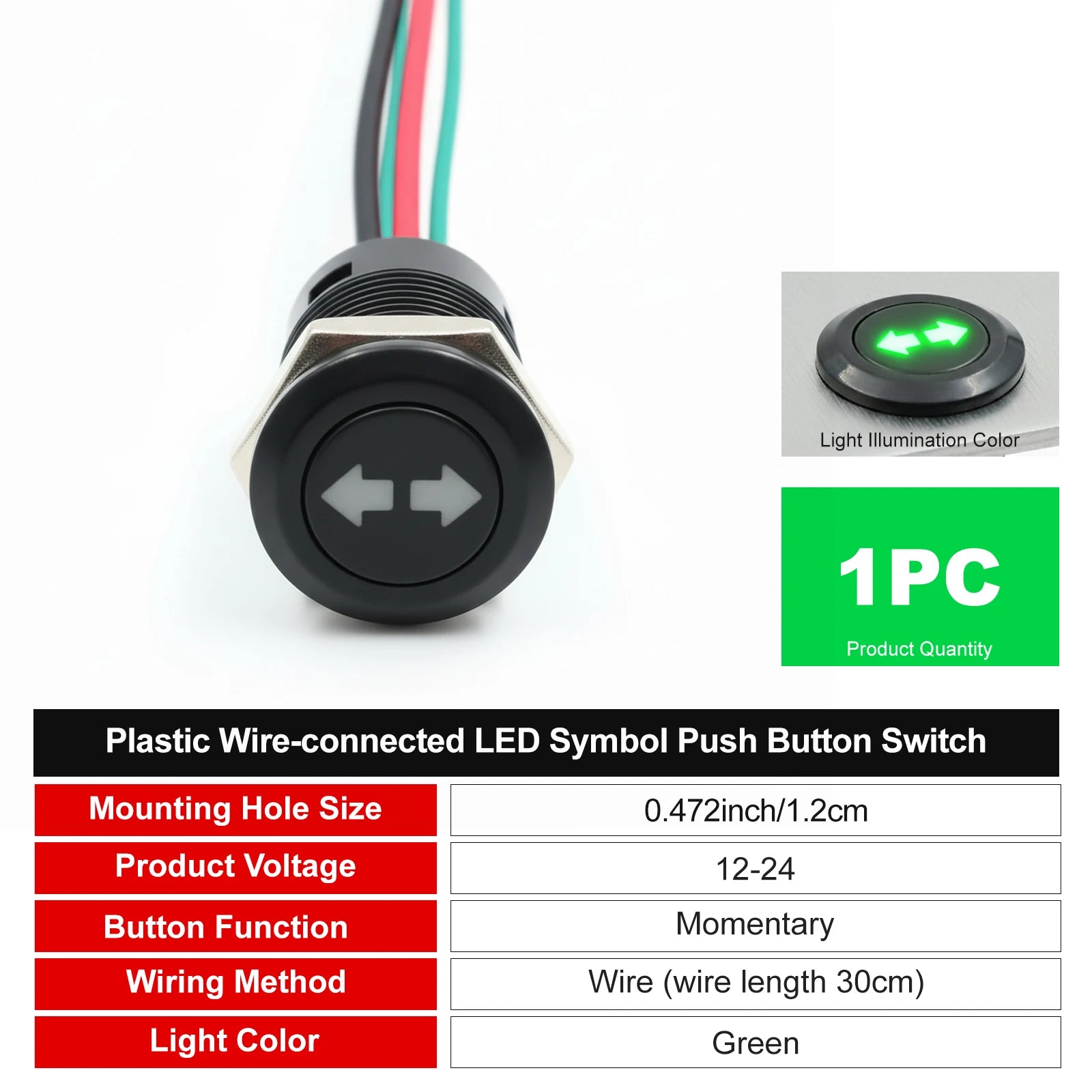 12mm Plastic Push Button Switch IP65 Waterproof 12V 24V Pre-Wired Symbol LED Dash Indicator Switch for Car Marine Boat RV Truck