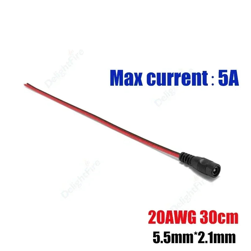 5.5 2.1mm Male Female DC Power Pigtail Connector Cable 12V 5A DC Barrel Plug Terminals for LED Strips CCTV Camera Power Adapter