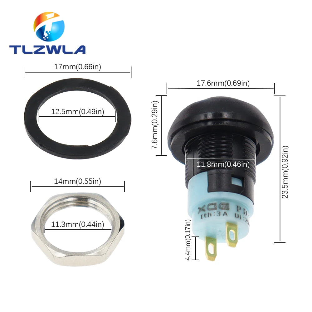 1PCS DIY Mini 12mm Momentary Waterproof Push Button Switch Horn Blue White Green Red Yellow Black 1A 250V Self-reset