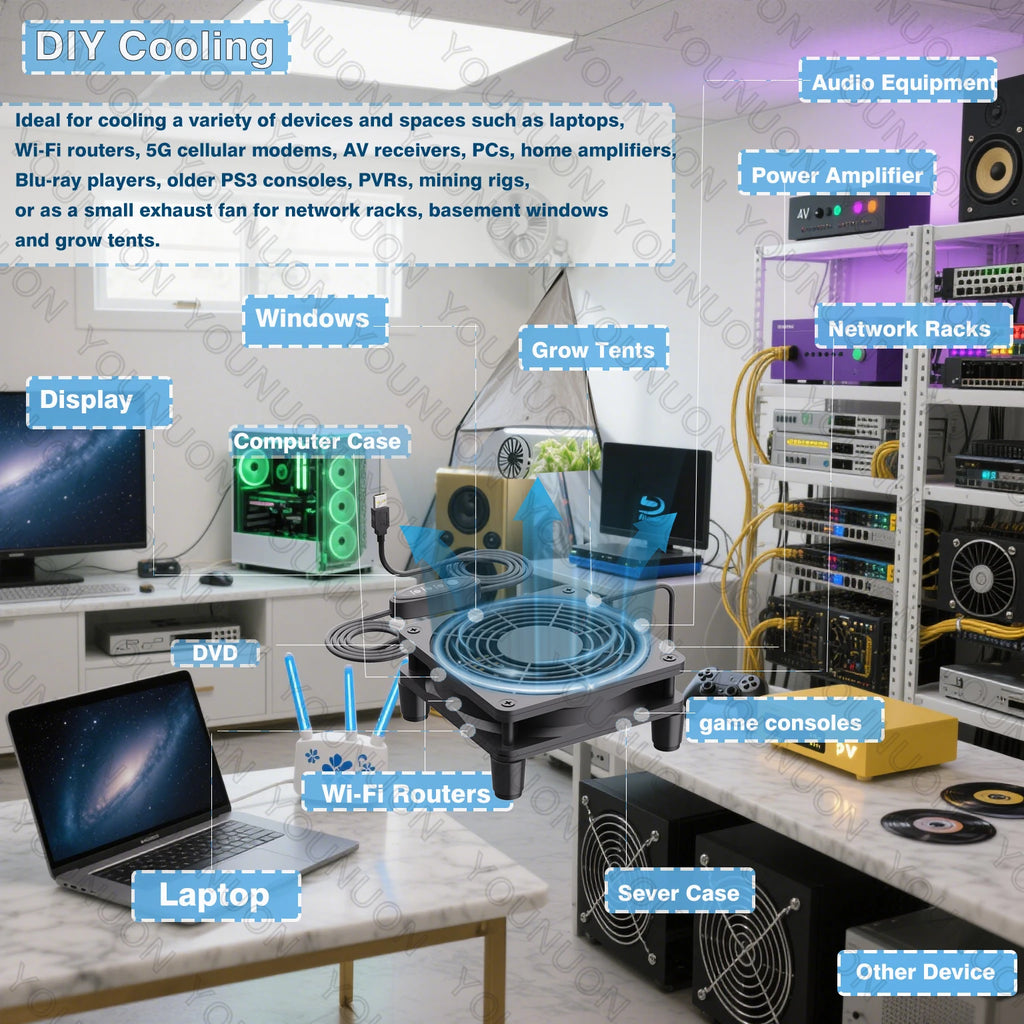 5V USB Router Fan 80mm 92mm 120mm 140mm DIY TV Box Ball/Sleeve Cooler & Protective Net Desktop Cooling Fan