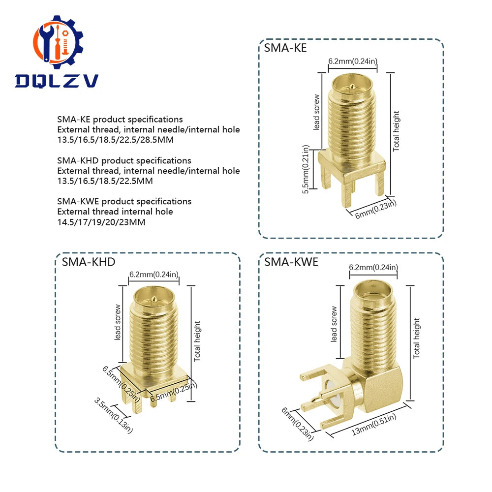 SMA Male Female Straight Connector 90 Degree Solder Edge PCB Straight Right angle Mount RF Copper Plug Socket