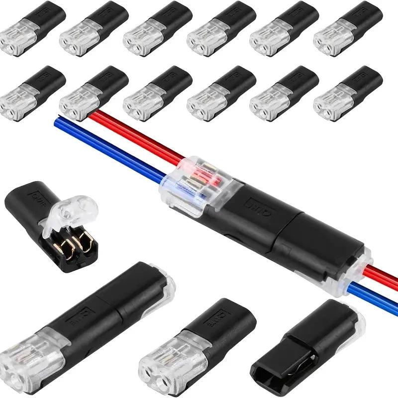 10/20/30/50/100 Pack of H2 2-Pin Pluggable Wire Connectors, Nylon Insulated Copper Quick-Connect Terminal Blocks, Suitable for Low-Voltage Cables, No Power Mode Required, No Electronic Components