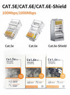 100Pcs/Box Cat5e RJ45 Ethernet Cable Connector Gold Plated Straight Type Stable Gigabit Network Crystal Head