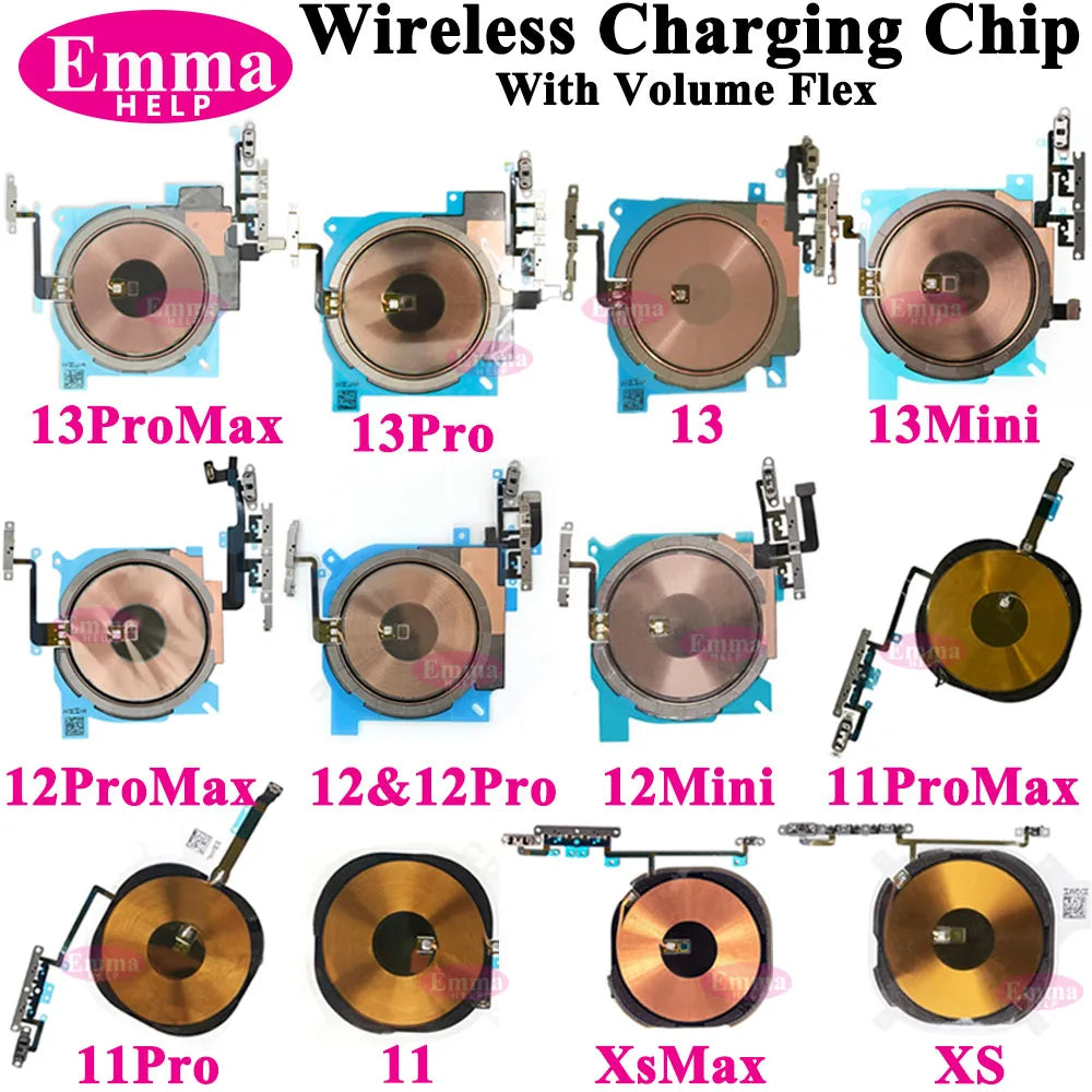 EmmaHelp 1pc For iPhone 13 Pro Max 16 14 15 8 Plus XR Wireless Charging Coil With Volume Flex Flash Charger Panel Sticker
