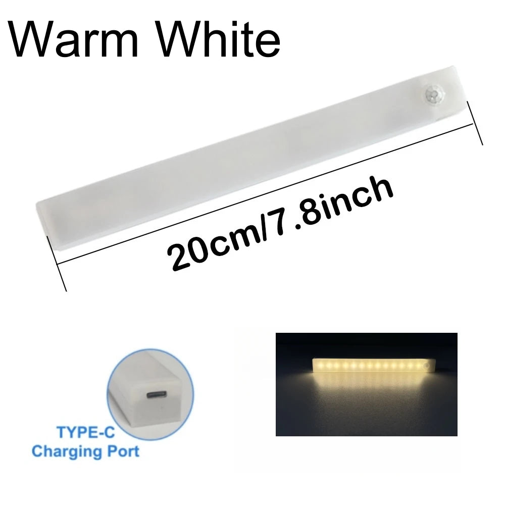 Motion Sensor Bar Light Type C Rechargeable Light LED Magnetic Attraction Night Light for Kitchen Bedside Wardrobe Bookcase