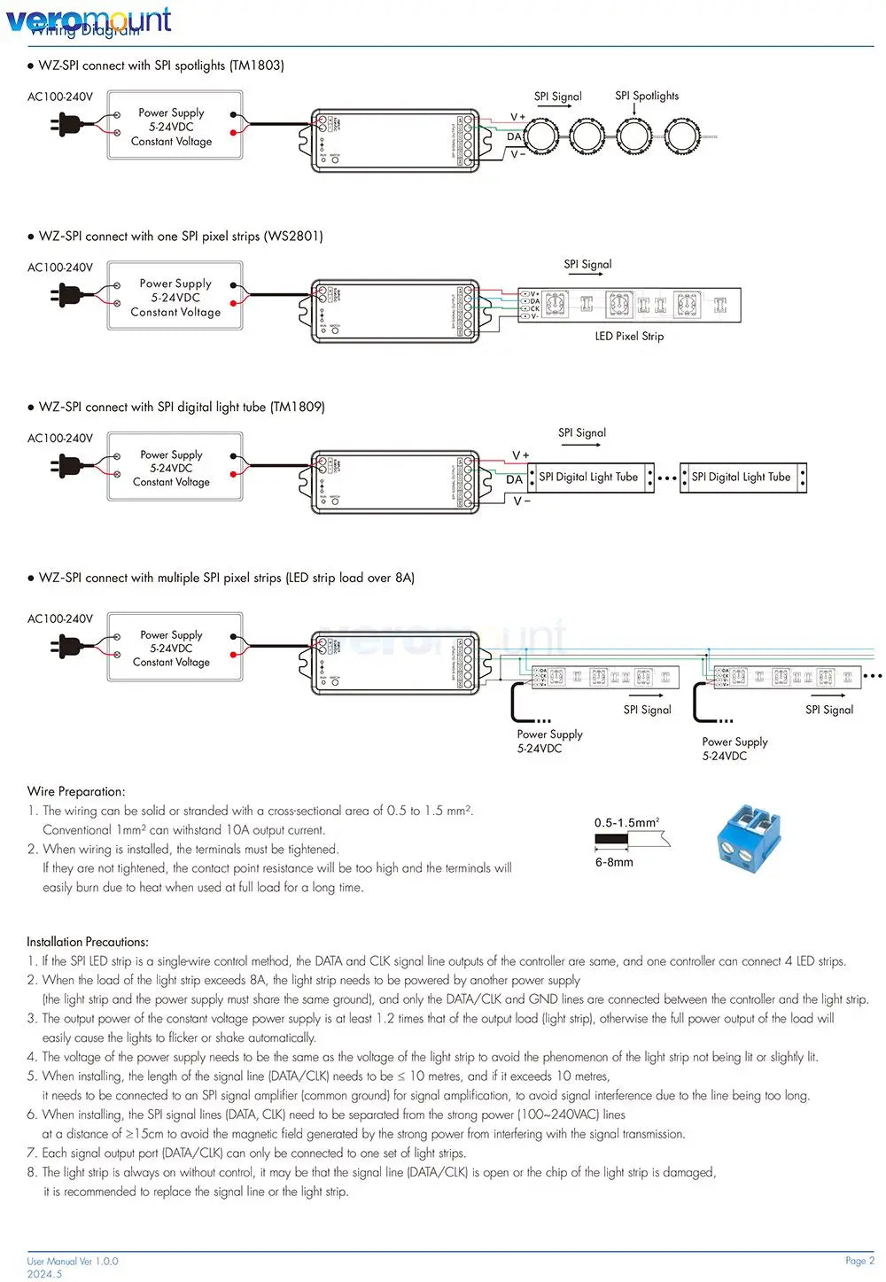 Skydance WZ-SPI Tuya Zigbee SPI Controller for RGB RGBW Pixel LED Strip RF Remote Control WS2811 2812 Addressable Tape 5V-24V DC