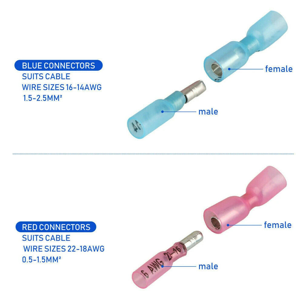 50/100PCS Heat Shrink Bullet Connectors Elelctrical Cable Butt Crimp Terminals Female Male Waterproof Insulated Wire Terminals