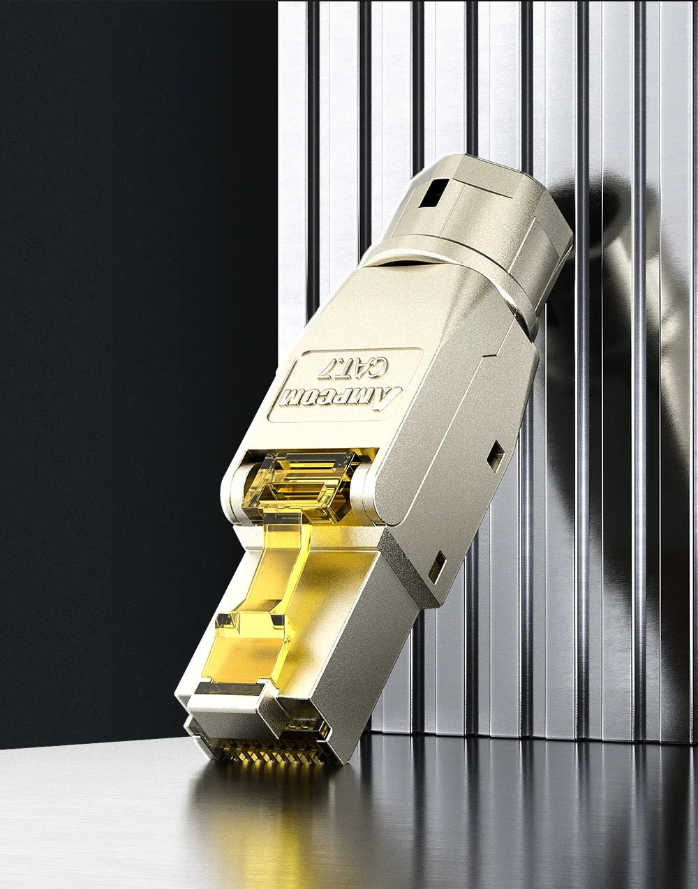 AMPCOM Tool-less RJ45 Connector, CAT8/7A/7/6A/6 Tool Free Reusable Termination Plugs Shielded Ethernet Field Modular PLug