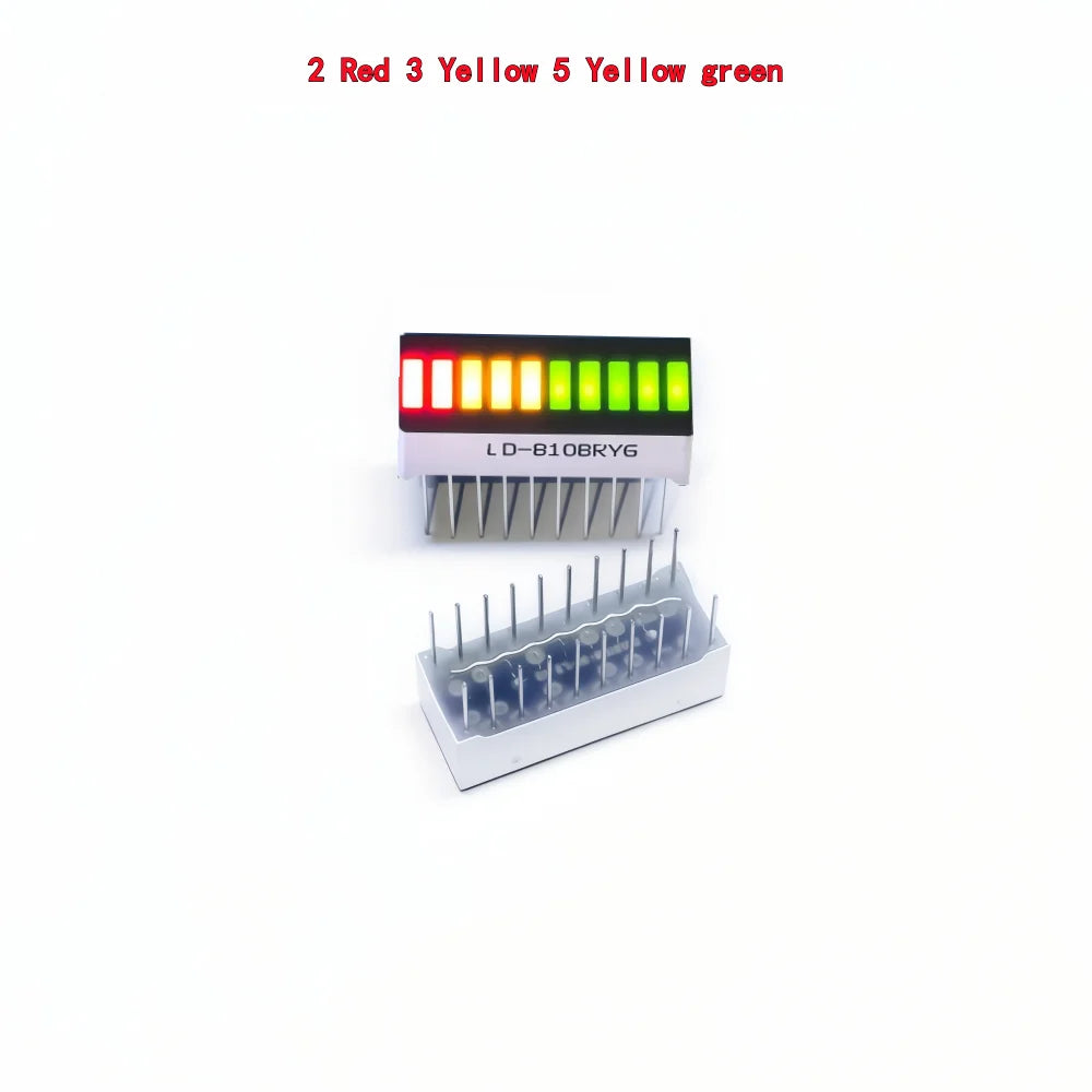 10pcs Multi-Color LED Display Bargraph Light 10 Segments Red Blue Yellow White Green Single Color Battery Level Bar Graph DIY