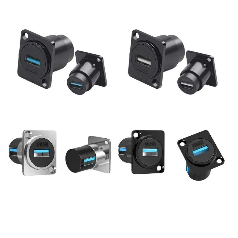 1pc Metal Round/D Type Module RJ45 CAT6&USB 2.0/3.0&Type C&HDMI-Jack Socket Through Network Panel Mounting Electronic Connector
