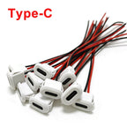 10PCS Type-C Female Chassis 2Pin Connector Waterproof Type-C Female Socket Fast Charging Port USB-C 2P Pigtail Cable DIY