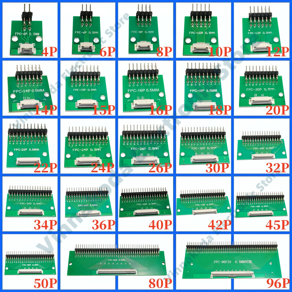 1PCS FFC/FPC Conversion Board 0.5mm Pitch Connector 2.54MM Double Row Bending Pins 4/10/12/14/15/16/18/22/24/26/30/34/40/50/60P