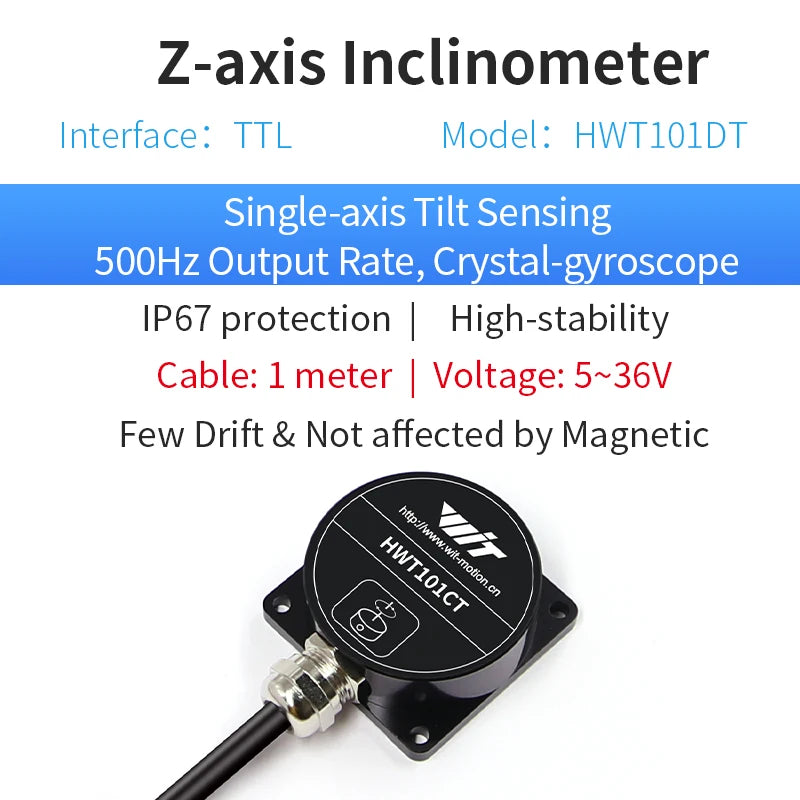 HWT101CT Z-Axis Crystal Inclinometer, MEMS Tilt Angle Sensor , Built-in Highly-Integrated Crystal Gyroscope