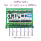 16CH Opto Isolated NPN Input ULN2803 Darlington Output Modbus RTU IO Module DC7-25V Six Working Modes DIN Rail Optional