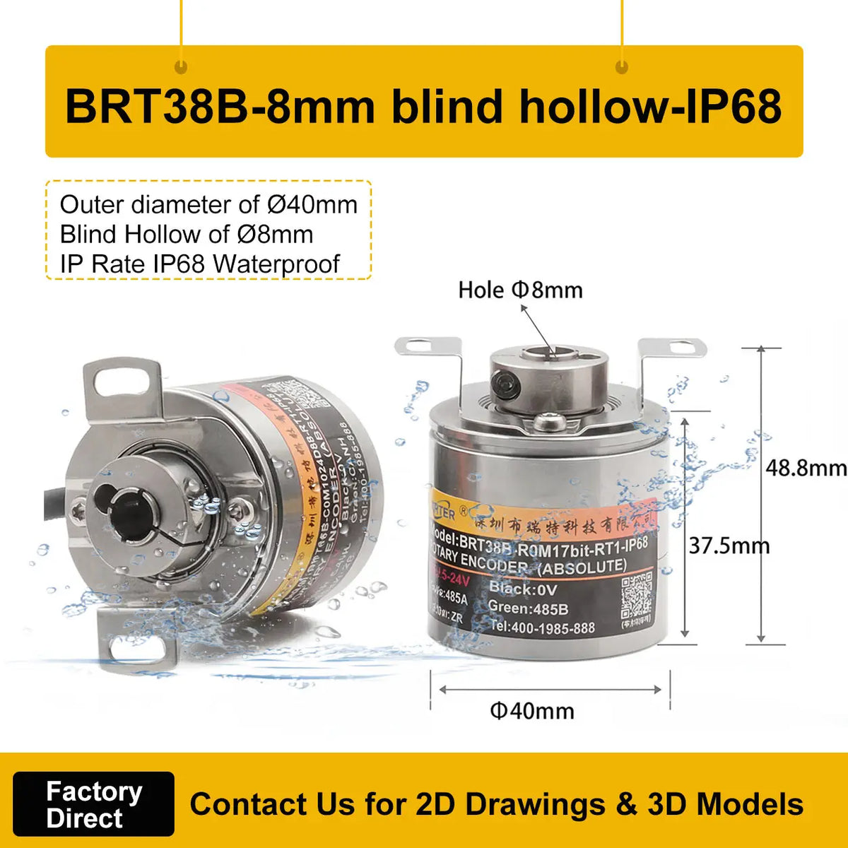 Briterencoder Single-turn Absolute Rotary Encoder SSI/RS485/Analog Output Waterproof, Power-Off Memory for Angle  & Speed