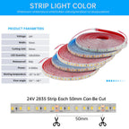 IP68 Waterproof LED Strip Light 2835 12V 24V 120LED/m with 2-pin Wire/ DC Plug Flexible Adhesive Tape 3000k/4500K/6000K 1M-20M