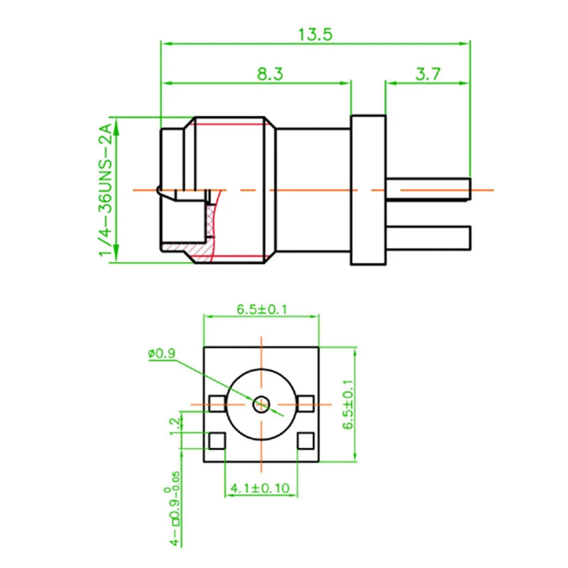 1.2mm Spacing Edge PCB Straight Right Angle Mount RF Copper Connector RPSMA-KE SMA-KE
