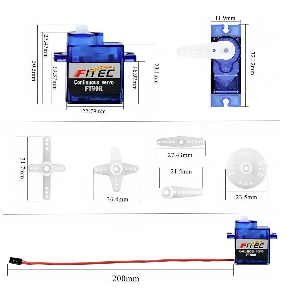 Feetech FT90R Digital Servo Motor 360 Degree Continuous Rotation 6V 1.5KG PWM Control for DIY RC Toys Arduino Robot Aircraft