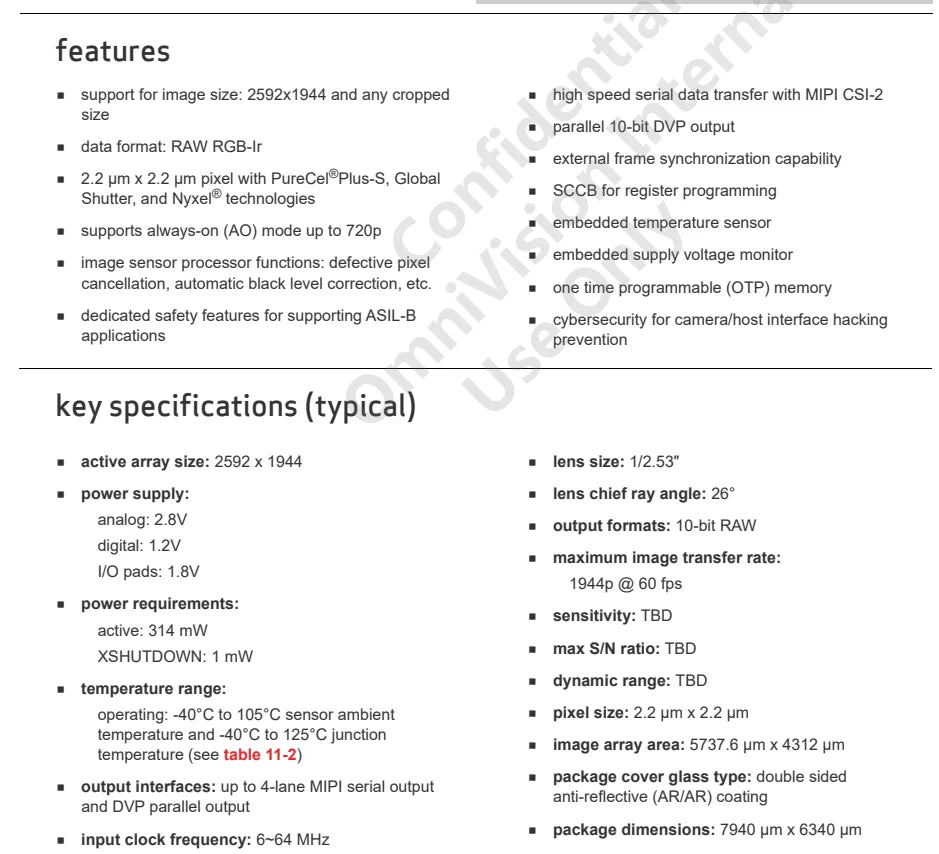 OX05B1S/OX05B1B 5MP Global Shutter 2592x1944 USB Camera Module Fixed Focus UVC No-Drive Protocol 50fps