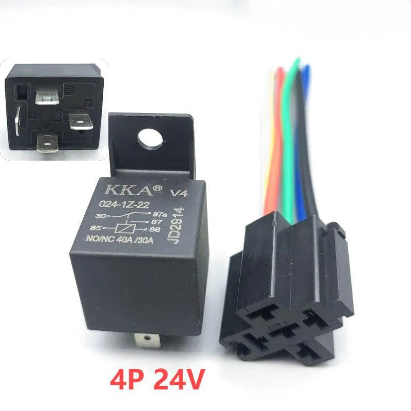 Waterproof Automotive Relay 12V 24V 4PIN 5Pin 40A with Black Red Copper Terminal Car Auto Relay Socket SPDT Harness Cable