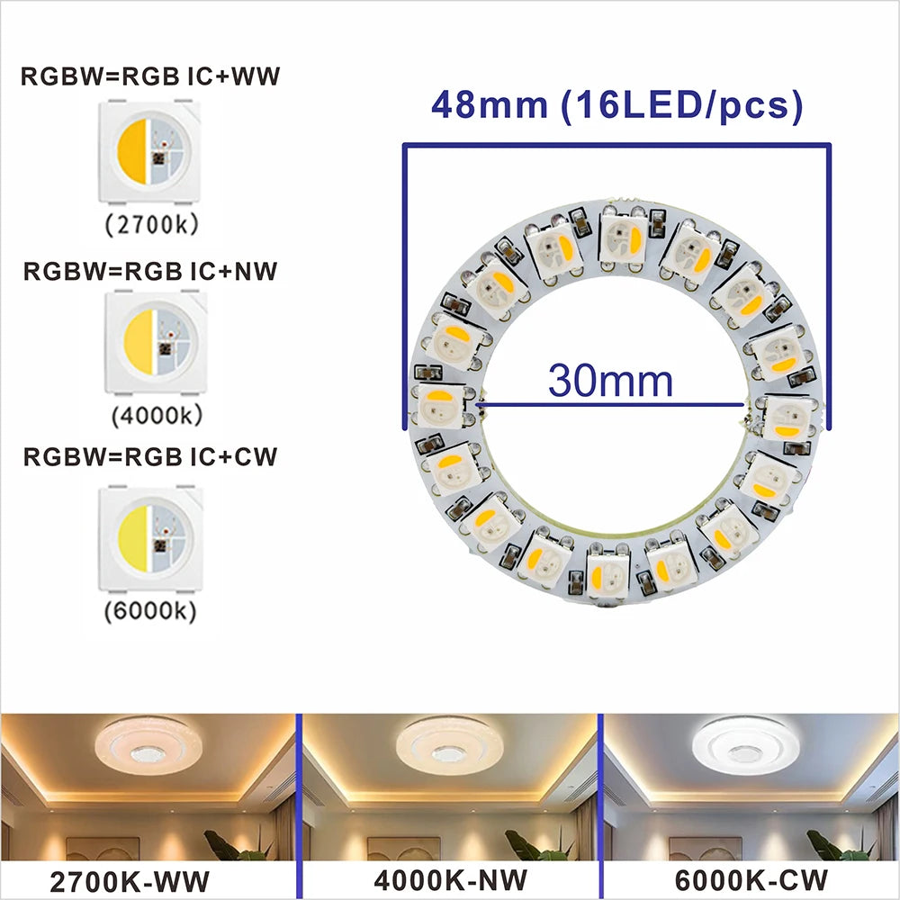 6812 RGBW WW CW LED Ring Individually Addressable RGBW Light Ring SMD 5050 RGBW Led Modules Light 8/16/24/35/45Leds LED Pixel 5V