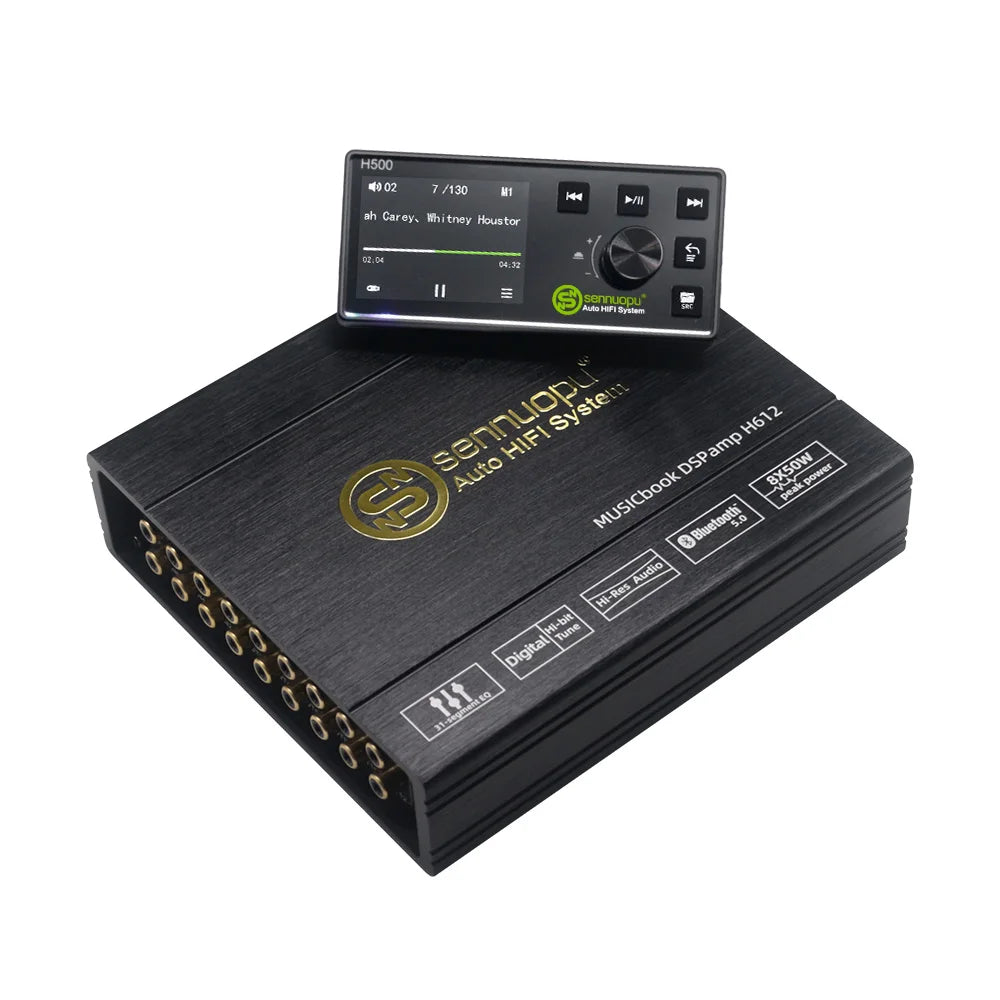 Sennuopu 12 Channels Digital Sound Processors DSP 8 Channels 50 Watts RMS Power Audio Amplifier with Bluetooth Player H612