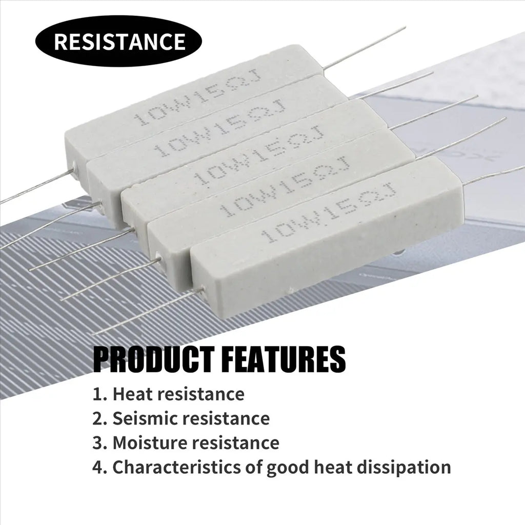 (FDDT) 5 Pcs 10W Watt 15 ohm 5% Wirewound Ceramic Cement Resistor