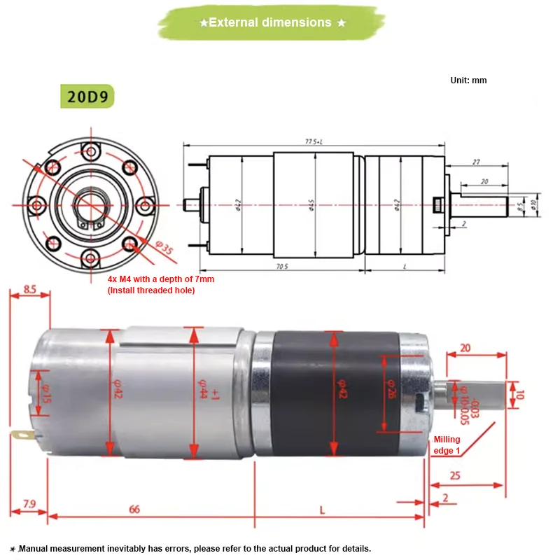 Max 200KG 42GP-775 Metal Planetary Geared DC Motor 12V~24V/1351RPM~7RPM High Torque and Forward/Reverse PWM Speed Regulation