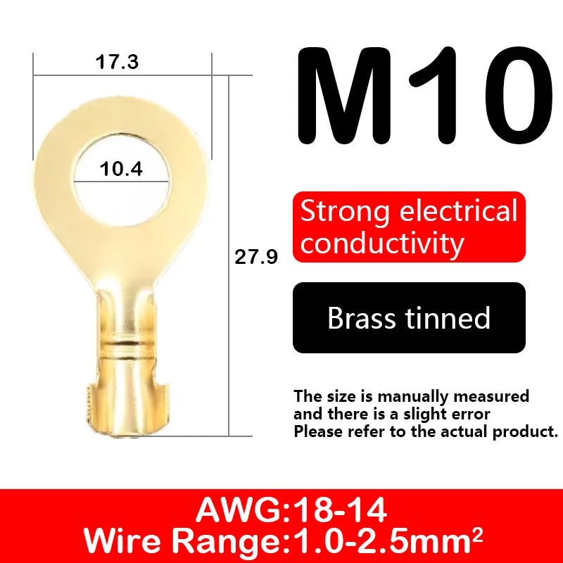 O-type Ground Lugs Terminal Cold-Pressed Copper Tab Wiring Nose Wire Lugs Crimp Wire Connector Eyelets Cable Connection Clamp