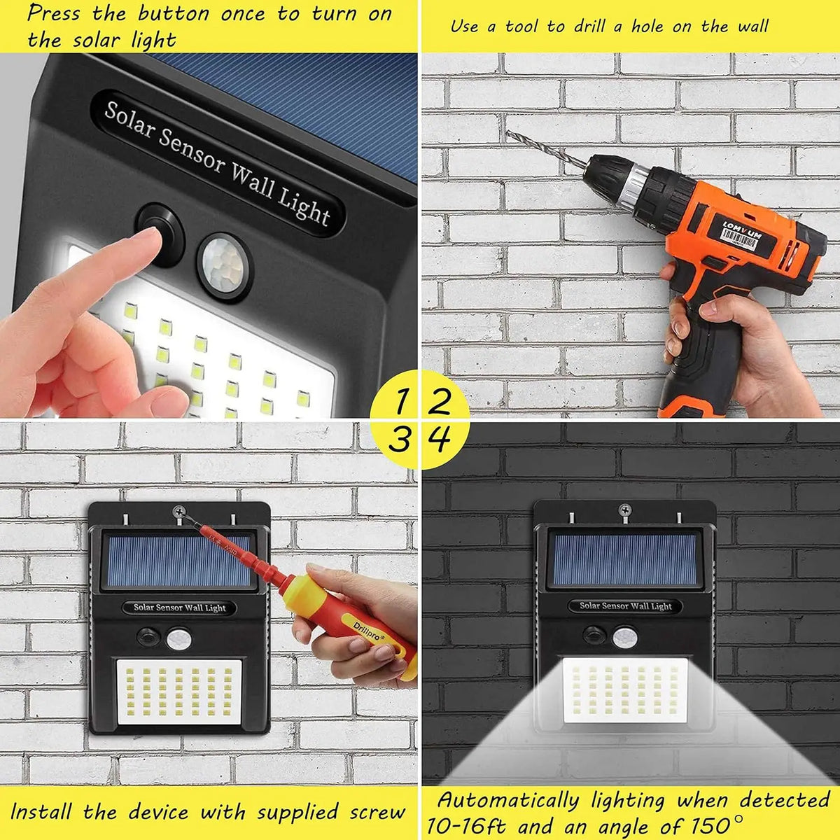 Solar Lights Outdoor, Solar Motion Sensor Outdoor Lights with 3 Lighting Modes, IP65 Waterproof Solar Fence Lights