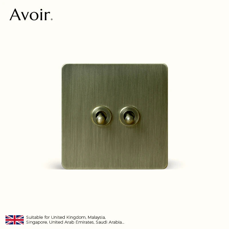 Avoir Bronze Brushed Toggle Switch 1-4 Gang 2 Way Metal Lever Wall Light Switches Standard Plug Adapter Electric Socket With Usb