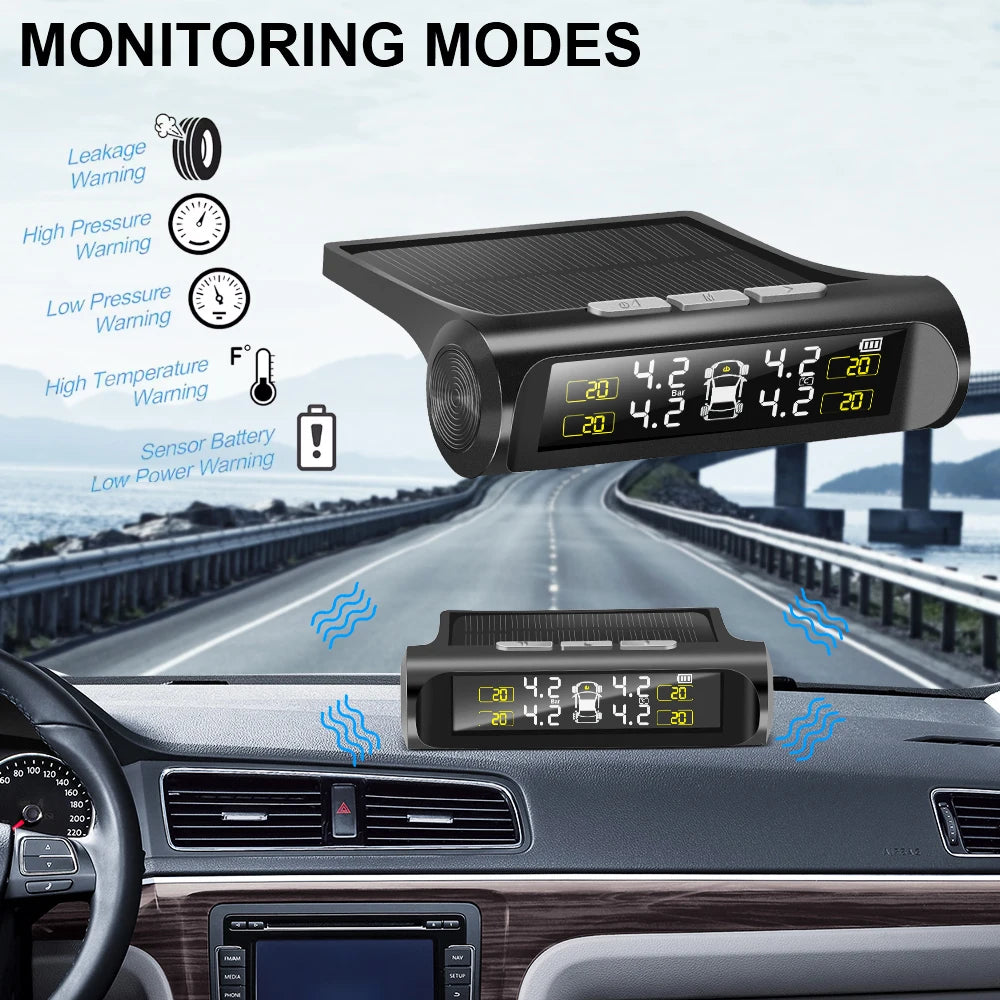 Tire Pressure Solar TPMS Car Tyre Pressure Monitoring System Solar Power Auto Security Alarm Systems Power External Sensor Auto Accessories Universal