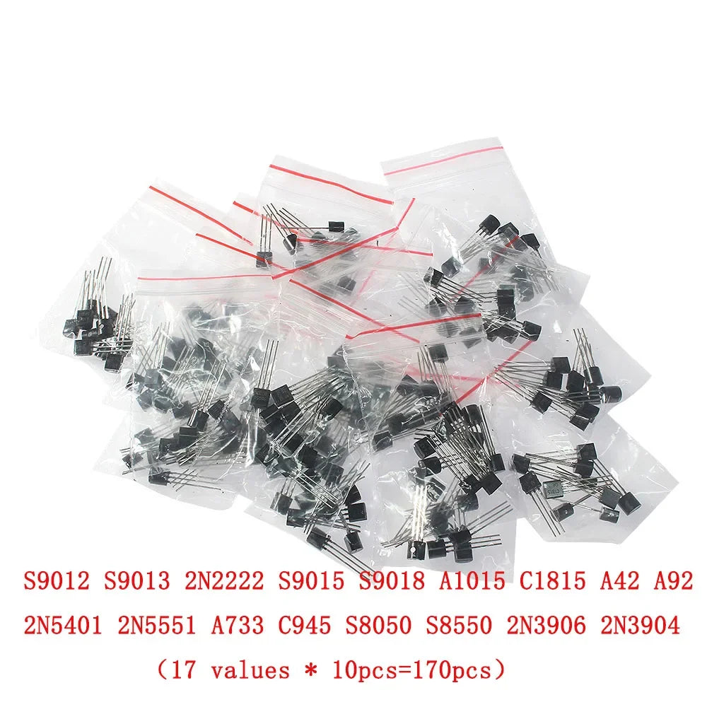 50-900PCS Transistors Kit PNP NPN A1015 S8050 S8550 S9012 C1815 MJE13001 2N3904 2N3906 BC327 BC337 BC517 BC547 BC548 BC549 BC558