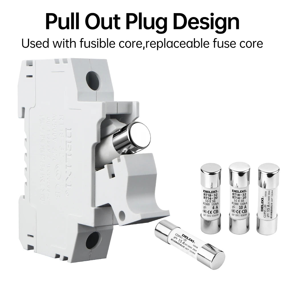DELIXI RT18-32 1P Series Fuse Fusible Core Kit 500VAC 2-32A Ceramic Fuse NH00/gG Type For Circuit Breaker and Load Protection