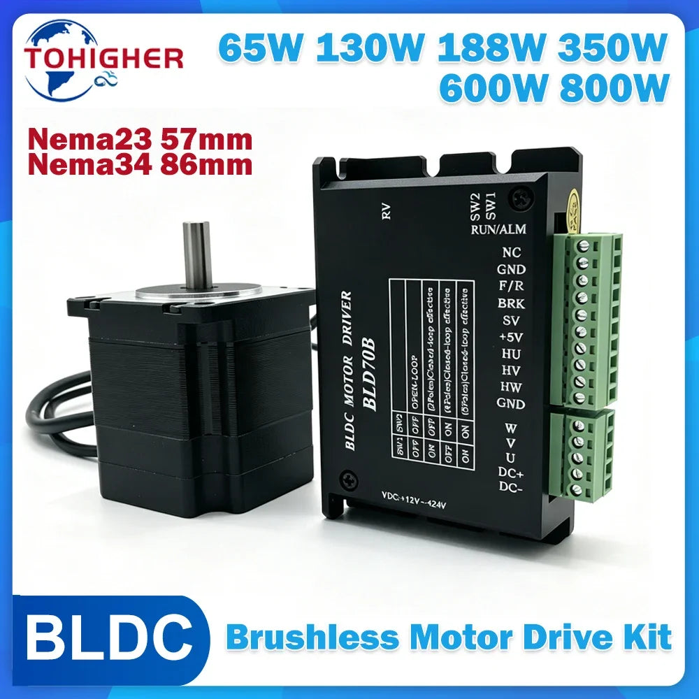 DC24V/48V AC220V Nema23 Nema34 Brushless Motor Driver Kit 57mm 86mm 65W-800W BLDC Motor Hall Sensor 3000rpm For PCB Drilling