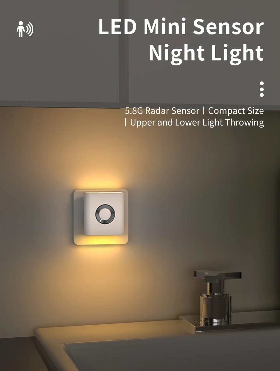 220V Led Night Light with EU Socket Motion Sensor Plug into Wall Lamp Warm White Ambient Light for Toilet Staircase Bedroom