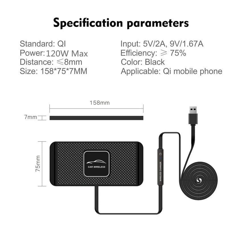 Wireless Charger Car Silicone Pad Stand For iPhone 17 16 14 13 12 Xiaomi Samsung Huawei Mobile Phone Fast Car Wireless Charging