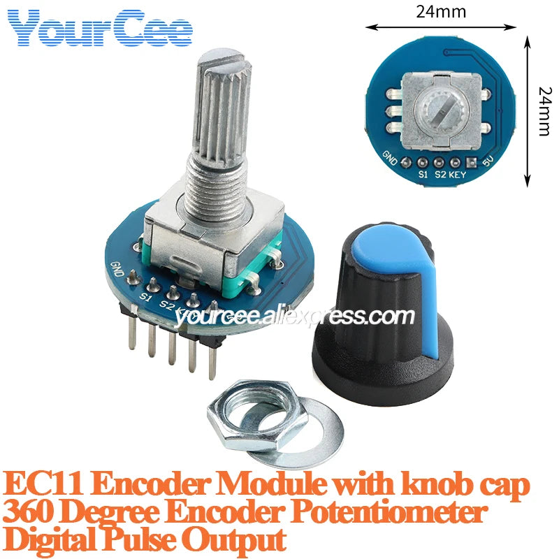 2pcs/1pc EC11 360 Degree Rotary Encoder Module with Knob Cap Potentiometer Digital Pulse Output for Household Electric Appliance