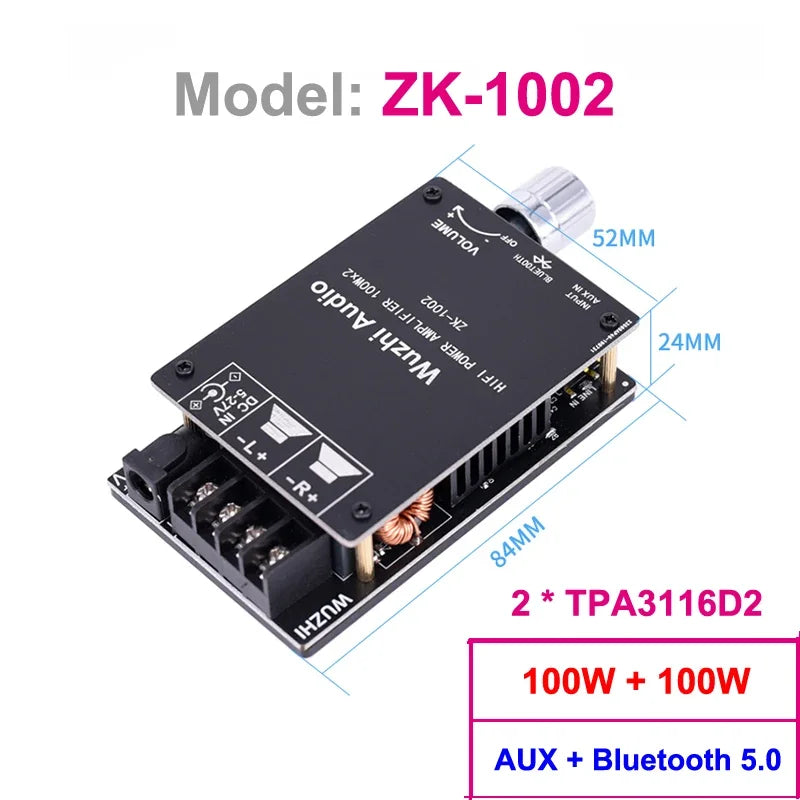2*100W Bluetooth 5.0 TPA3116D2 Audio Power Amplifier Stereo HiFi Class D Digital TPA3116 Home Theater AUX Mini Music AMP