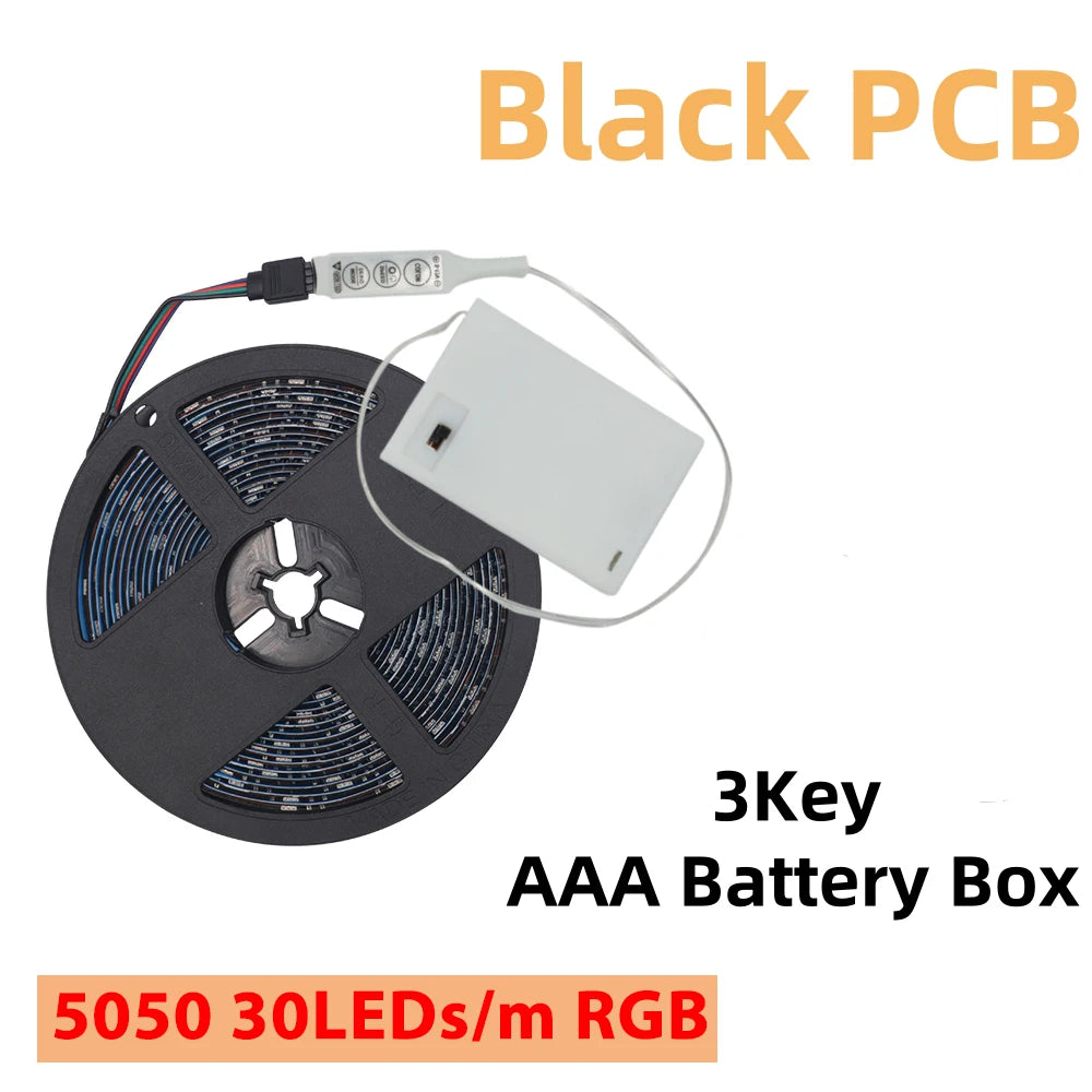 DC 5V RGB LED Strip 5050 30LEDs/m Battery Powered IP21/IP65 IR RF Remote Control Flexible Tape for TV Backlight Room Decor