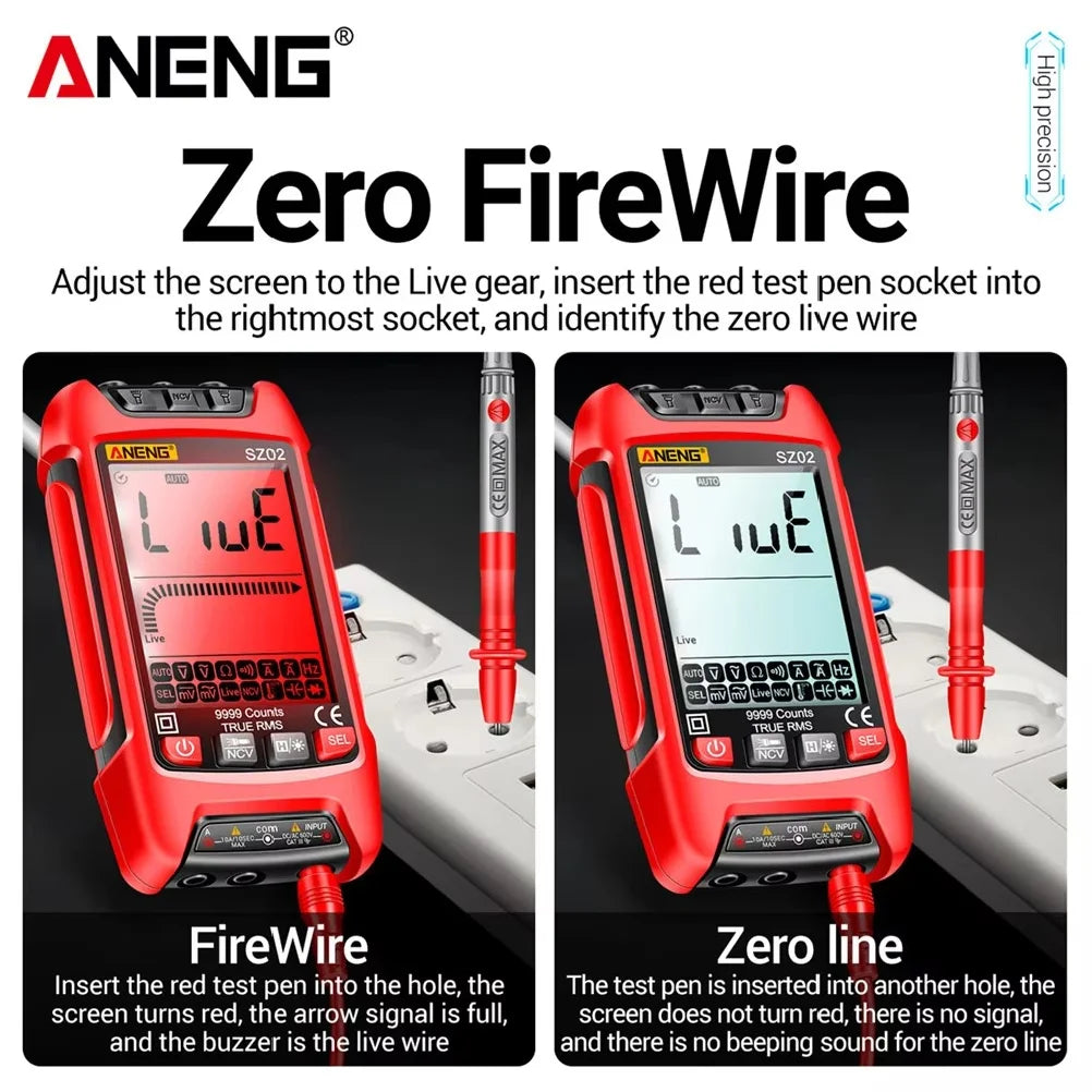 ANENG SZ02 Digital Multimeter Transistor Smart Testers 9999 Counts True RMS Auto Electrical Capacitance Meter Temp Resistance