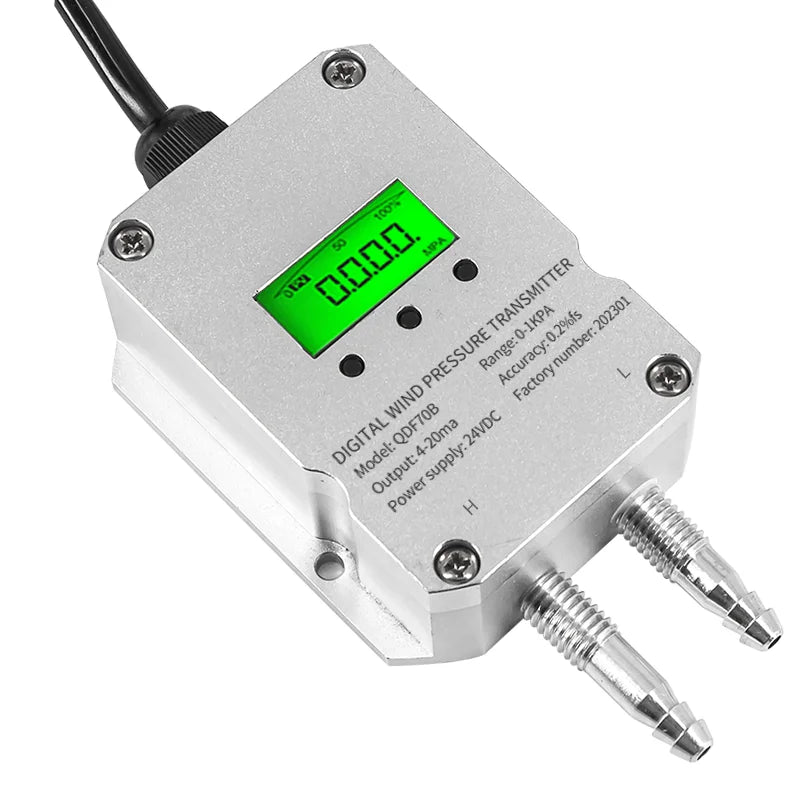 Industrial Air Pressure Transmitter Hvac System LCD Display -30-300Kpa Digital Micro Wind Gas Differential Pressure Transmitter