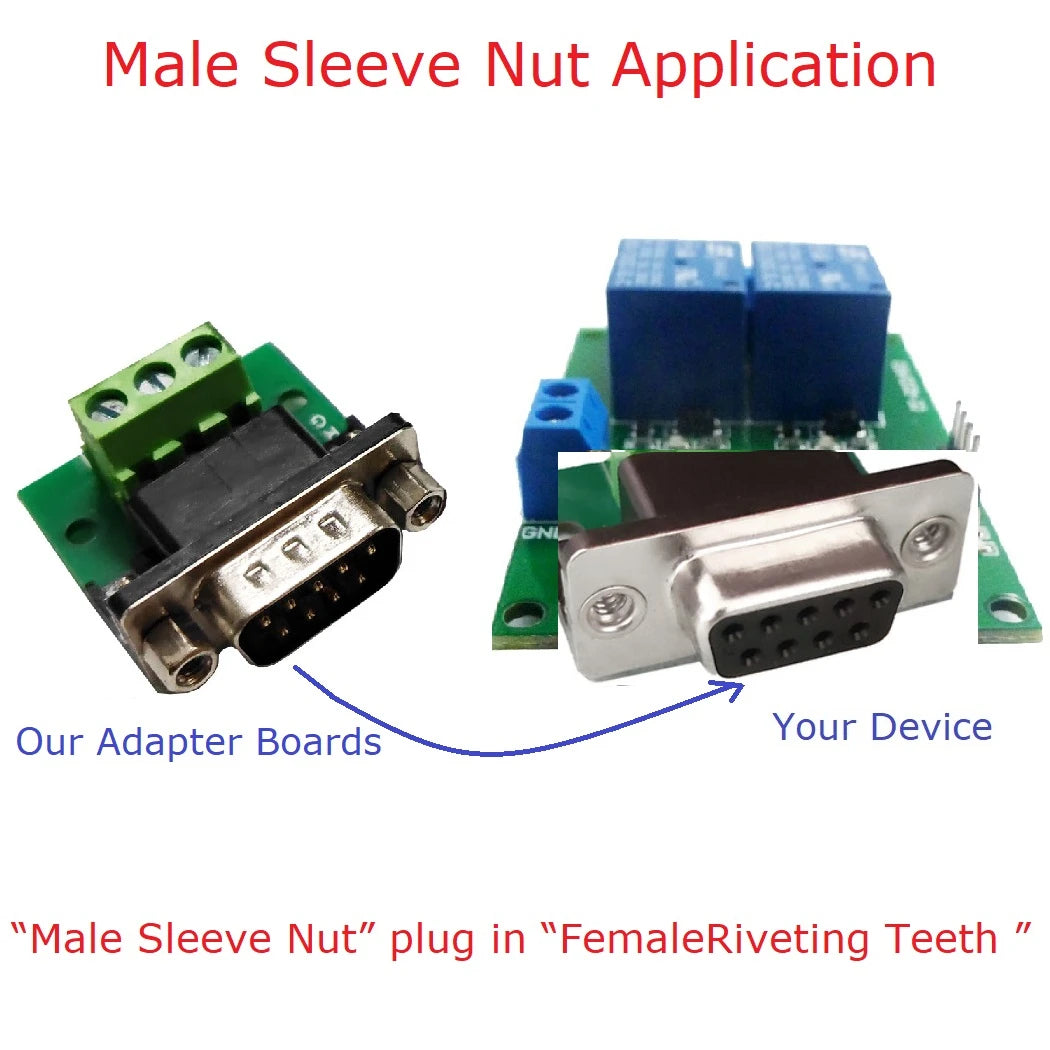 RS232 RS422 RS485 Riveted Socket Nuts DB9 DR9 DE9 Female Male Adapter to 3Pin Signal Terminal Breakout Board