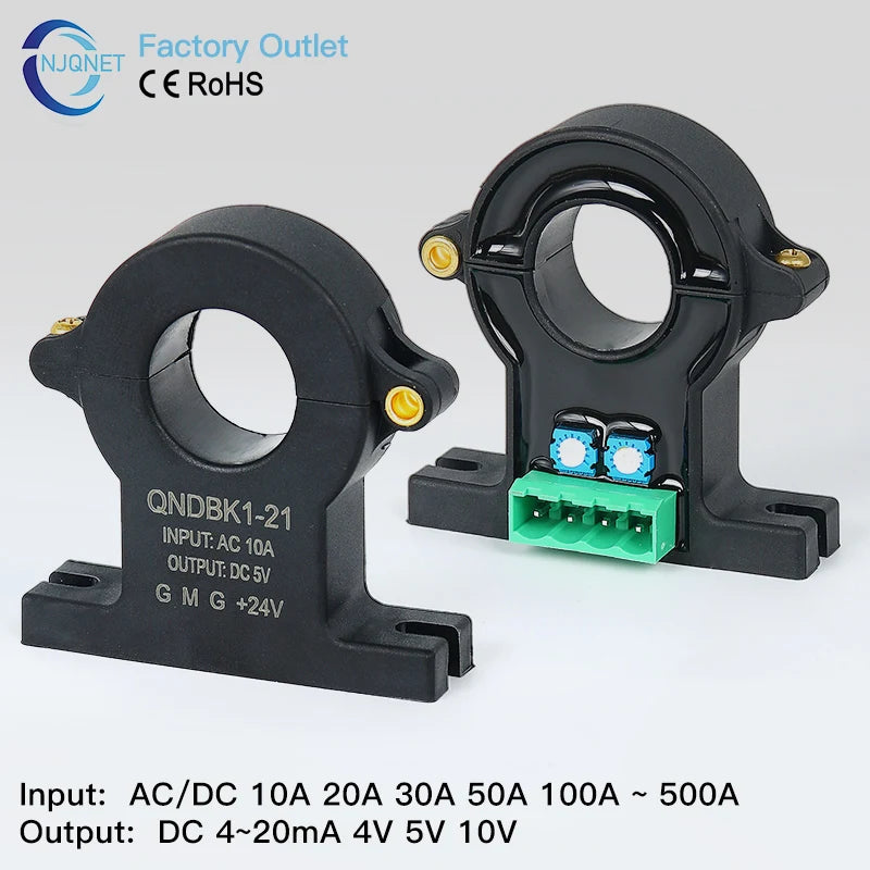Hall Effect Current Transducer QNDBK1-21 DC 30A 50A 100A 200A 300A 4-20mA Open Current Transmitter Split Core Current Sensor