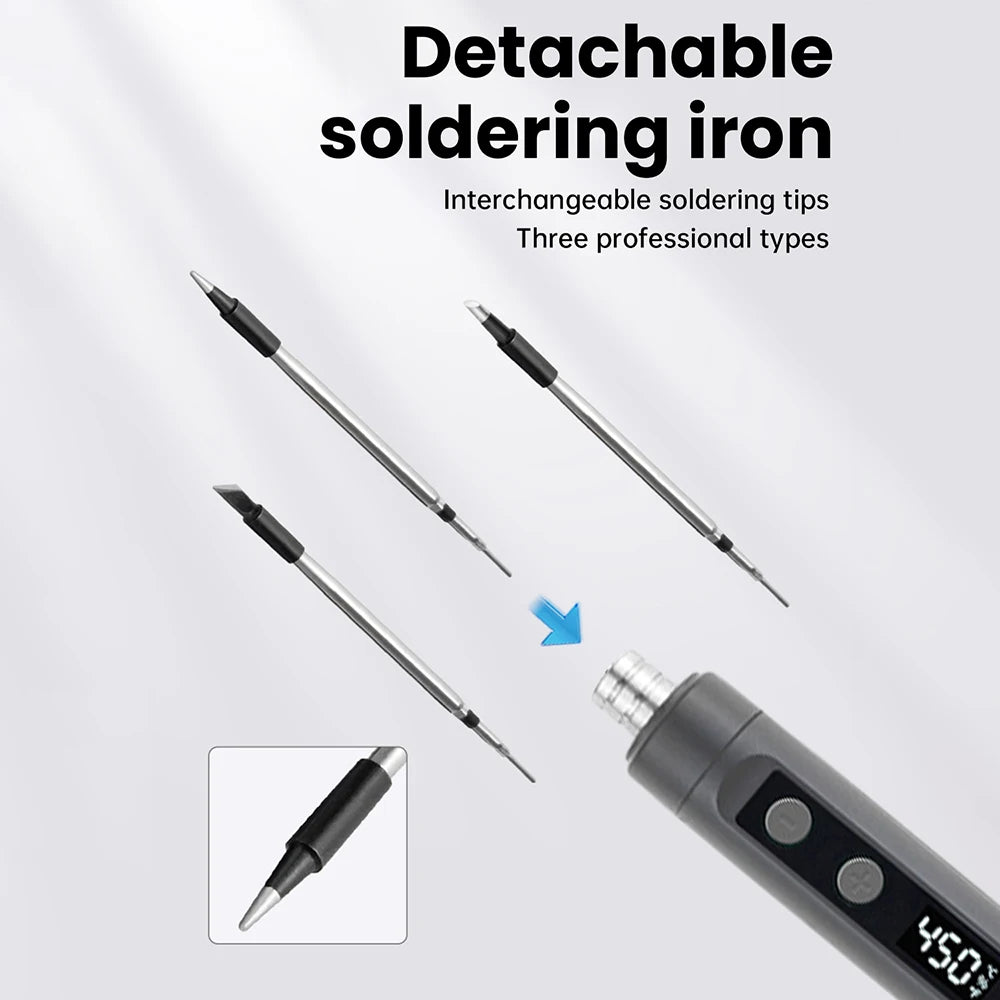 Portable Cordless Soldering Iron Kit with Adjustable Temperature 200-450℃ Type-C USB Charging for Electronics Repair