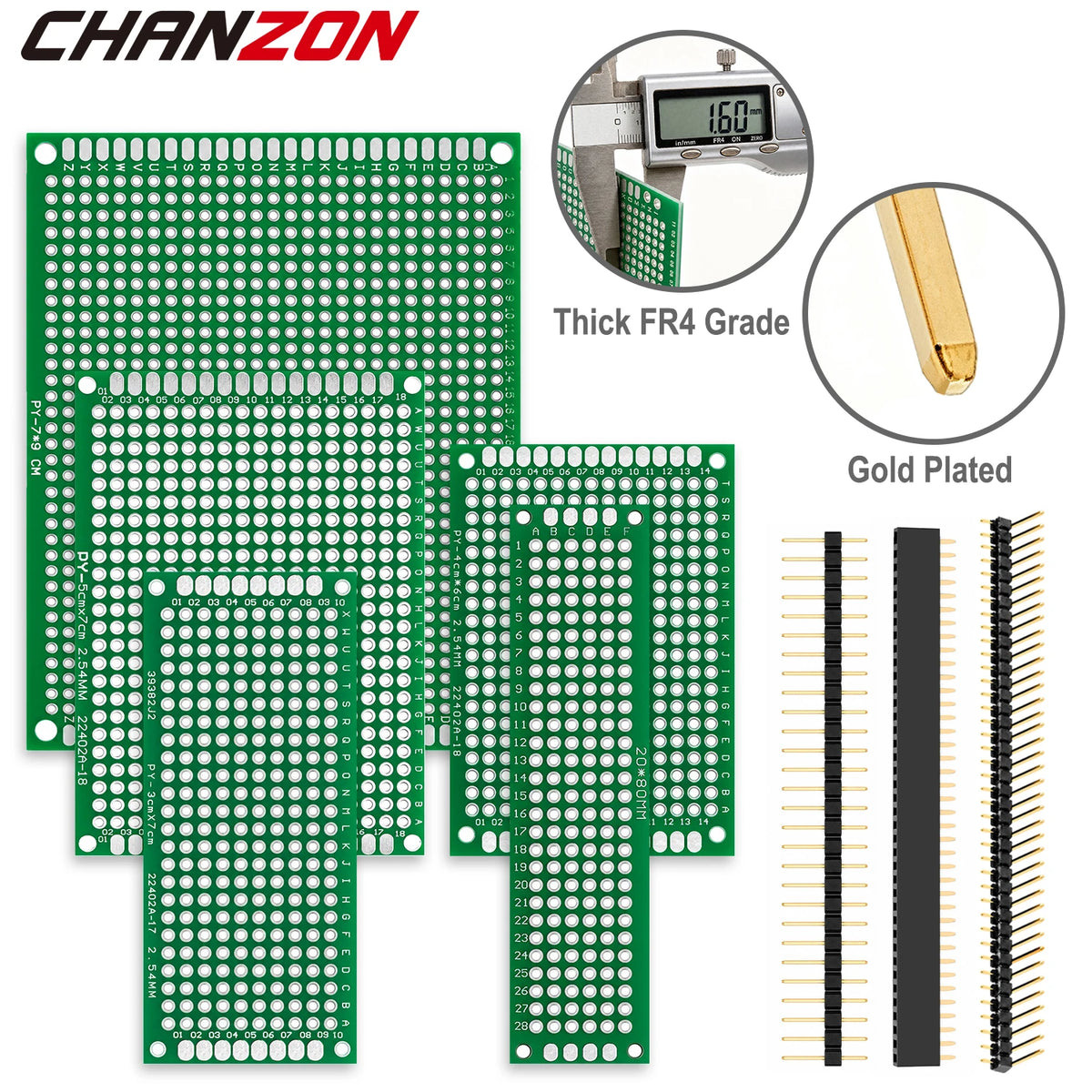 FR4 Double Sided PCB Board Tinned ( 2X8 3X7 4X6 5X7 7x9 cm ) Circuit Perfboard 2.54mm 40 Pins Male Female Pin Header Gold Plated