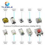 100PCS 10 Models Tact Switch Tactile Push Button Switch Kit: 3*4*2mm 3x6x4.3mm 2Pin 3x6x2.5mm 4*4*1.5mm SMD 4 Feet